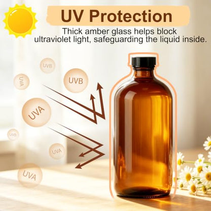 15 Pack 16oz Amber Glass Bottles with Caps for Storage & DIY Projects
