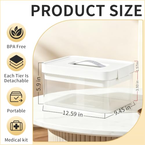 White 2-Tier Medicine Organizer Storage Box with Removable Tray 12.59"x9.45"