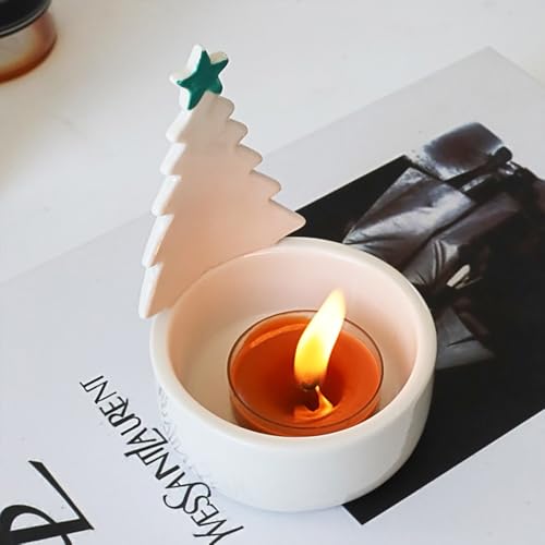 Christmas Tree Candle Holder Ceramic Holiday Decor with Tealight