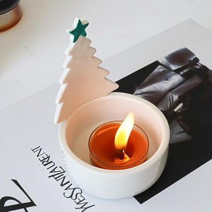 Christmas Tree Candle Holder Ceramic Holiday Decor with Tealight