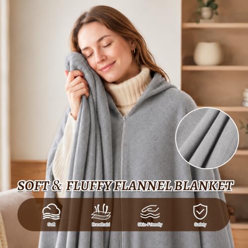 Grey USB Heated Shawl Wrap - Portable Wearable Blanket for Women, 71x24 Inches