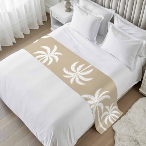 94x20 Inch King Size Bed Runner Scarf - Brown Palm Tree Tropical Decor