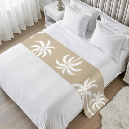 94x20 Inch King Size Bed Runner Scarf - Brown Palm Tree Tropical Decor