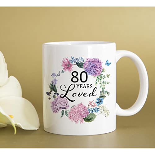 80 Years Loved 11oz White Ceramic Letter Print Mug - 80th Birthday Gift for Women
