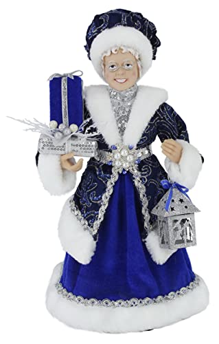 Windy Hill 16-Inch Mrs. Claus Blue Holiday Figurine - Blue Sequin Dress
