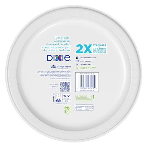 Dixie Large Paper Plates, 10 Inch, 54 Count, 2X Stronger*, Microwave-Safe, Soak-Proof, Cut Resistant, Disposable Plates For Everyday Breakfast, Lunch, & Dinner Meals