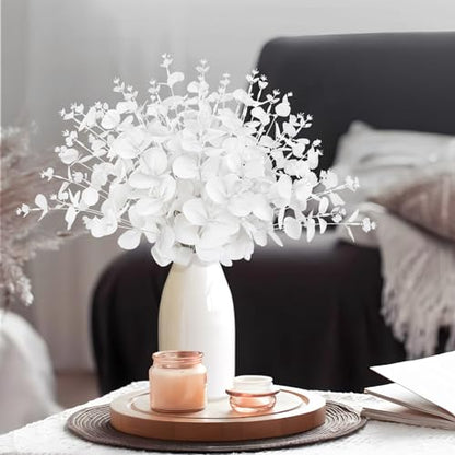 Yen Jean 14PCS White Eucalyptus Artificial Flowers for Home Decor - Faux Silk Stems