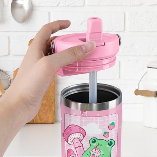 Unyopsa Frog Tumbler with Lid and Straw 30oz Flip Straw Mushroom Tumbler Glass Insulated Cute Frog Travel Mug with Handle Frog Gifts for Women