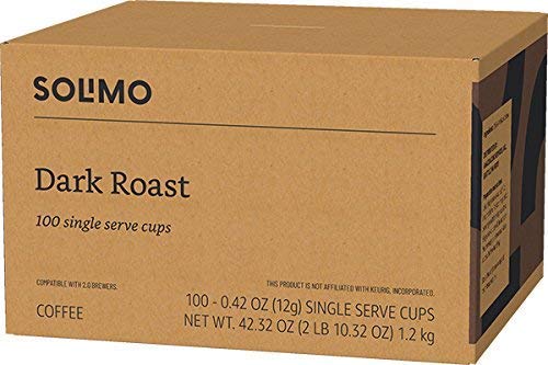 Solimo Dark Roast Coffee Pods - Compatible with Keurig 2.0 | 100 Count Pack for Bold Flavor