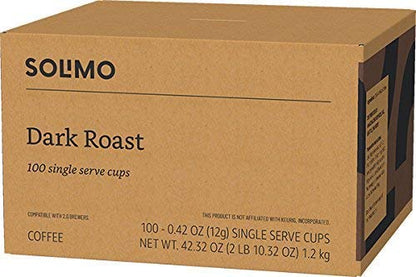 Solimo Dark Roast Coffee Pods - Compatible with Keurig 2.0 | 100 Count Pack for Bold Flavor