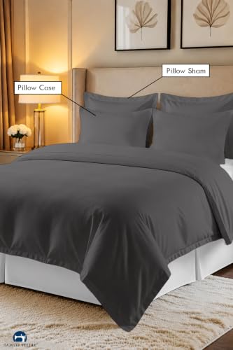 Full Grey Microfiber 3-Sided Zipper Duvet Cover Set - 5 Pieces