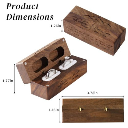 Personalized Wedding Ring Box - Engraved Wooden 2 Slot Ring Holder - Slim Rectangle