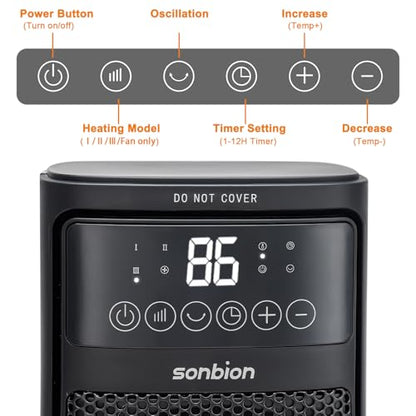 1500W Electric Space Heater with Remote Control, Fast Heating Oscillating Ceramic Heater