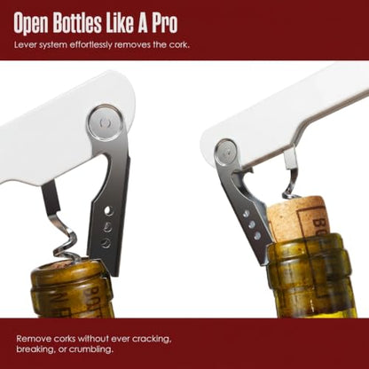 White Wine Opener with Foil Cutter & Lever - 5 1/4" Wine Key for Servers