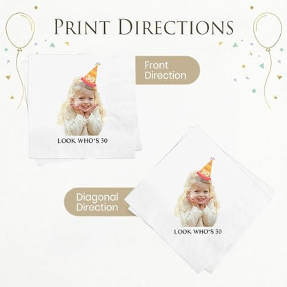 Personalized 30th Birthday Napkins with Photo and Text - Design 1
