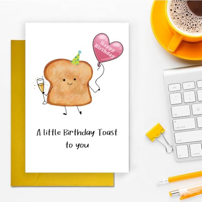 White Birthday Card for Besties & Family - Funny Toast Pun Gift