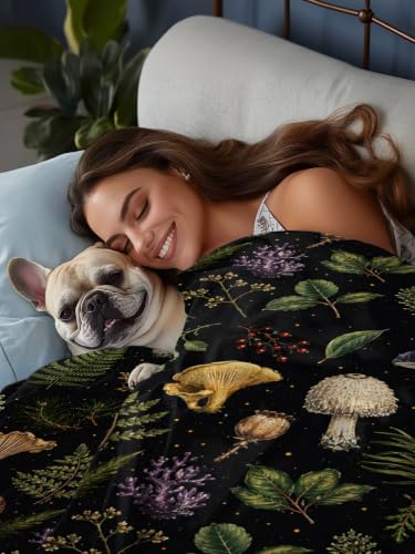 Queen Flat Sheet Mushroom Leaves Microfiber Bed Sheets with Variations - Espresso Brown, Sage Green, Ochre, Tan