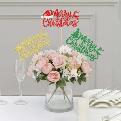 Christmas Centerpiece Sticks Set - Glitter Deer & Tree Designs, 12 Pcs with Variation Design 1