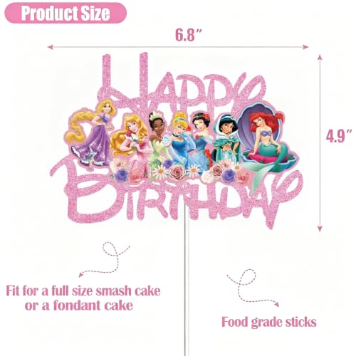 Princess Cake Topper - Pink Glitter Birthday Cake Decoration for Girls