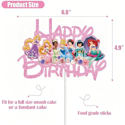 Princess Cake Topper - Pink Glitter Birthday Cake Decoration for Girls