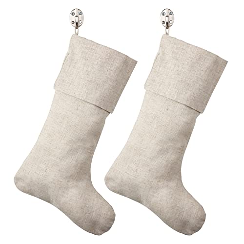 Set of 2 Linen Blend Holiday Stockings - Neutral Christmas Decor