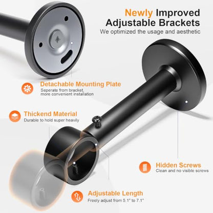 Extra Long Curtain Rods 144-240 Inches with 1” Diameter & Reinforced Brackets - Variation of 32" to 240"