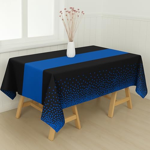 Disposable Plastic Tablecloths 54x108 Inch Black and Blue Dot Set - 16 Pack