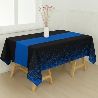 Disposable Plastic Tablecloths 54x108 Inch Black and Blue Dot Set - 16 Pack