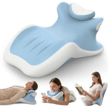 27° Angled Wedge Pillow Support for Neck Back Waist Sky Blue & White
