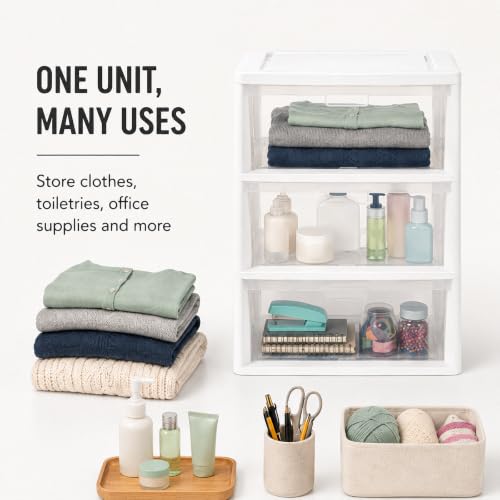 Wide Clear Plastic 3 Drawer Storage Organizer - White, 3-Tier