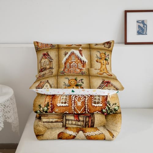 King Size Christmas Bedding Set with Reversible Comforter & Pillowcases - Gingerbread Design