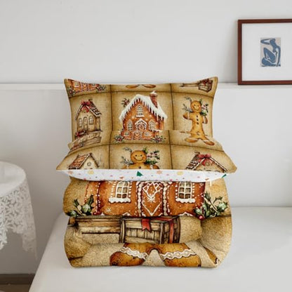King Size Christmas Bedding Set with Reversible Comforter & Pillowcases - Gingerbread Design