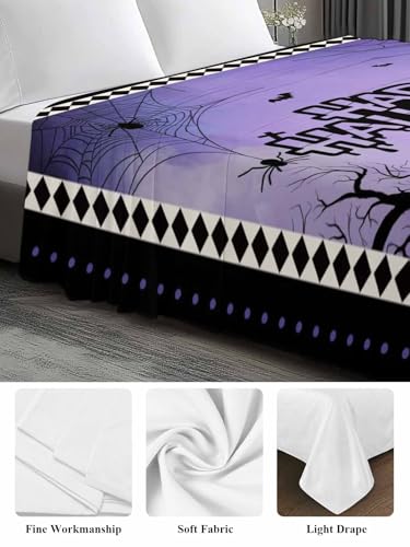 Halloween Twin Flat Sheet - Purple Bats & Pumpkin Design, Luxury Hotel Quality Bedding