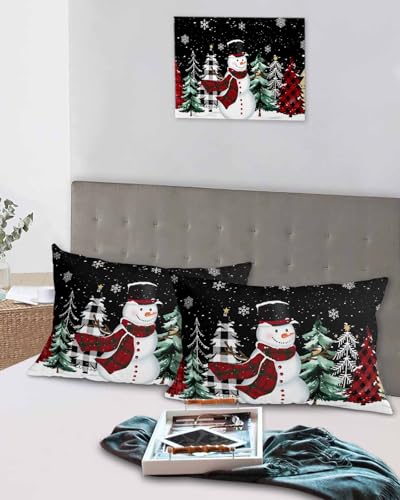 Black Snowman Christmas Pillow Cases Set of 2 - 20x26 Microfiber Holiday Decor - Variation of Standard-20x26x2 Black Xmas Snowman