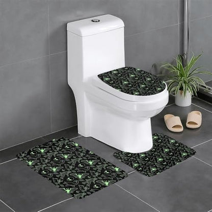 Microfiber Flannel Bath Mat Set 3-Piece Bathroom Rug Toilet Seat Cover Tub Mat