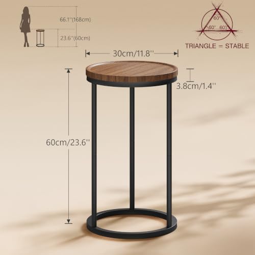 Small Round Side Table - Walnut Finish, 11.8 Inch Diameter, Modern End Table