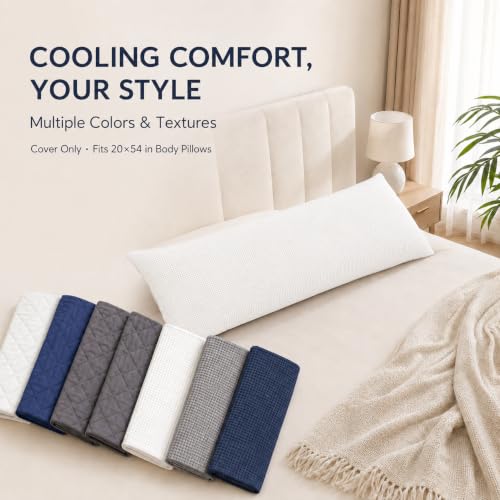 KISSKI Cooling Body Pillow Cover Cream White - Waffle Quilted, Breathable Fabric, Fits 18-20 Inch Pillows