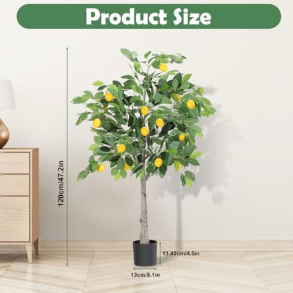 Artificial Lemon Tree with Pot - 4ft Indoor Outdoor Decor, Realistic Design