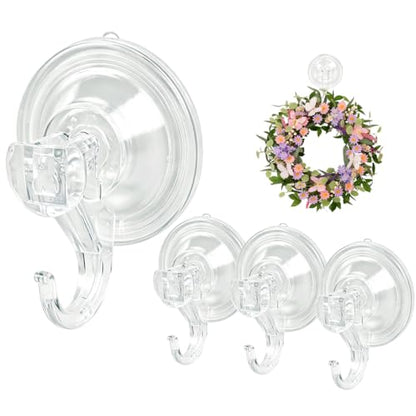 4 Pack Suction Cup Wreath Hooks for Front Door, Glass, Window, No Tools