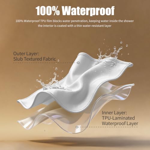 eachope Waterproof Slub Fabric Shower Curtain 71x74 in with Magnetic Weights - White