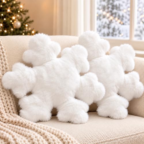 Faux Snowflake Christmas Throw Pillows - Set of 2, White, 17.7 Inch