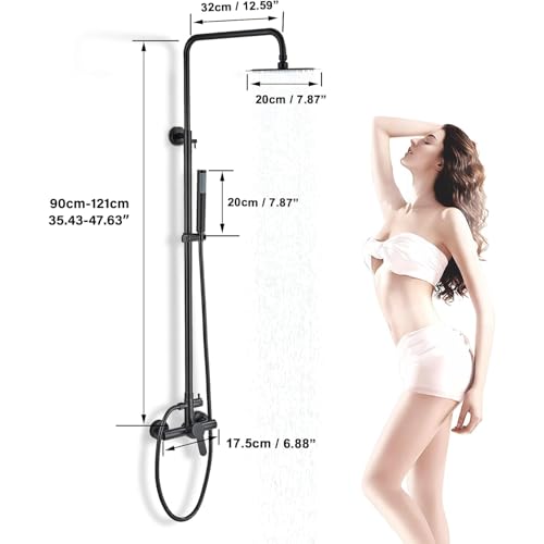 MOSSON Antique Brass Shower System Bathroom Shower Faucet Set with 8 Inch Shower Head Handheld Spray and 360 ° Rotation Tub Spout 2 Cross Handles Outdoor Shower Fixtures