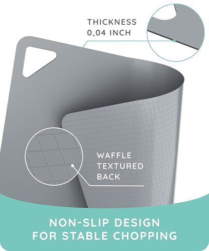 Flexible Plastic Cutting Board Set of 3 - Non-Slip, BPA-Free, Color-Coded, 15x12 Inches - Pink, Green, Gray