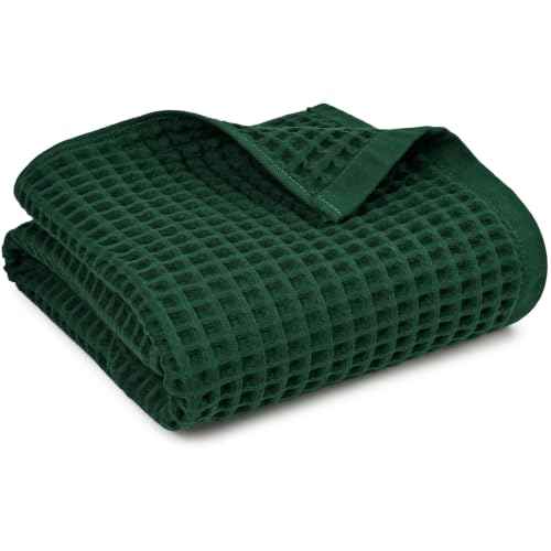 Large Cotton Waffle Bath Towel - 29x60 Inch, Forest Green