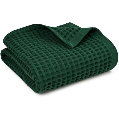 Large Cotton Waffle Bath Towel - 29x60 Inch, Forest Green