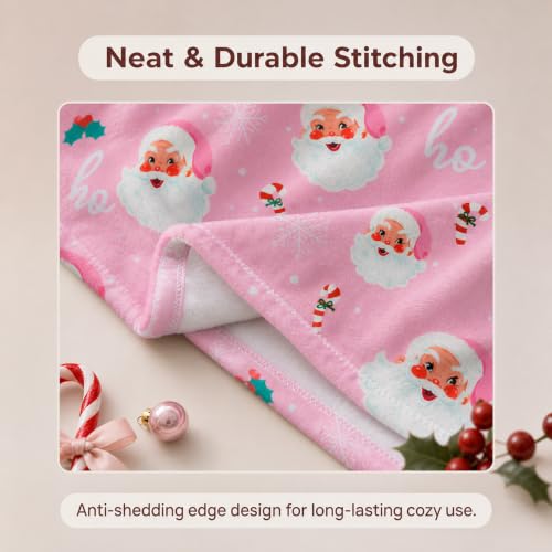 Pink Santa Claus Christmas Throw Blanket 50x60 Inch Cozy Flannel