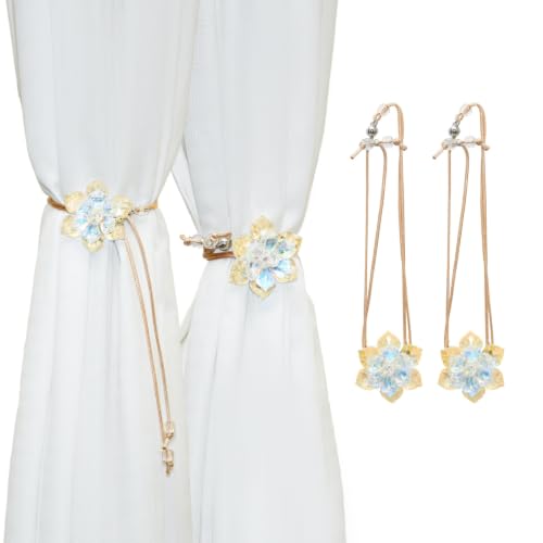 Clear Magnetic Curtain Tiebacks with Crystal Flower Beads - 2 Pack