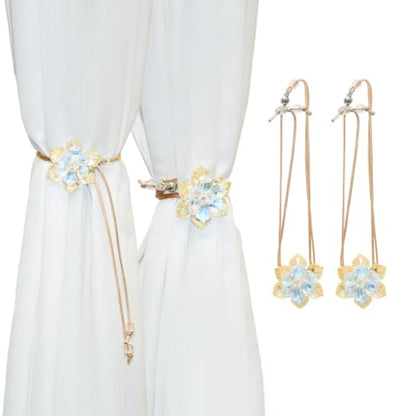 Clear Magnetic Curtain Tiebacks with Crystal Flower Beads - 2 Pack