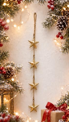 Rustic Brass Star Garland Handmade Christmas Ornament 24 Inch - Farmhouse Decor