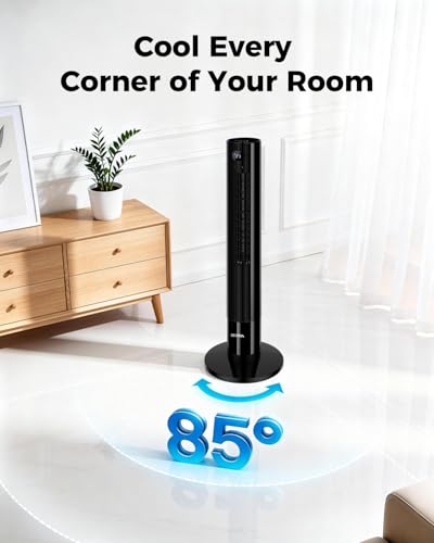 43-Inch Tower Fan with Remote, 85° Oscillation, 12H Timer for Bedroom